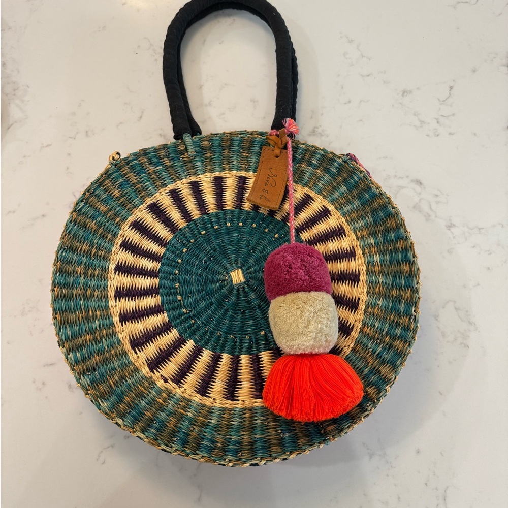 Nena Round Woven Straw Bag with Tassel